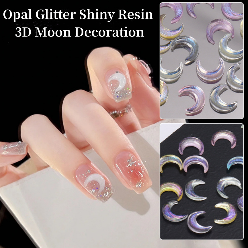 Opal Glitter Shiny Resin 3D Moon Decoration